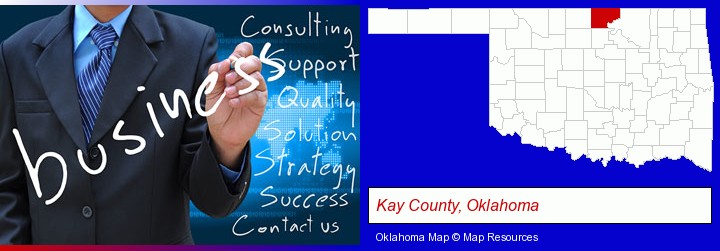 typical business services and concepts; Kay County, Oklahoma highlighted in red on a map