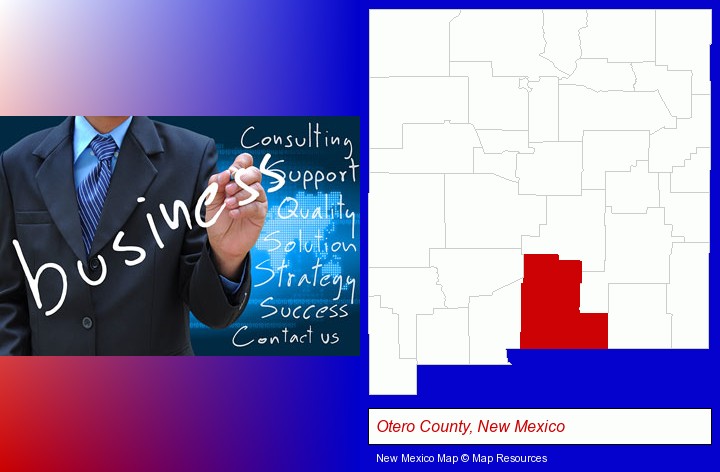 typical business services and concepts; Otero County, New Mexico highlighted in red on a map